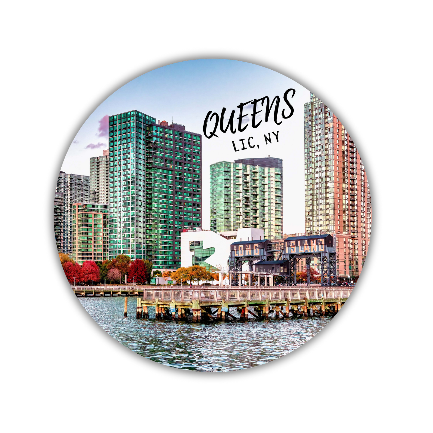 Long Island City, Transfer Bridges and condominiums, Queens, New York City round magnet