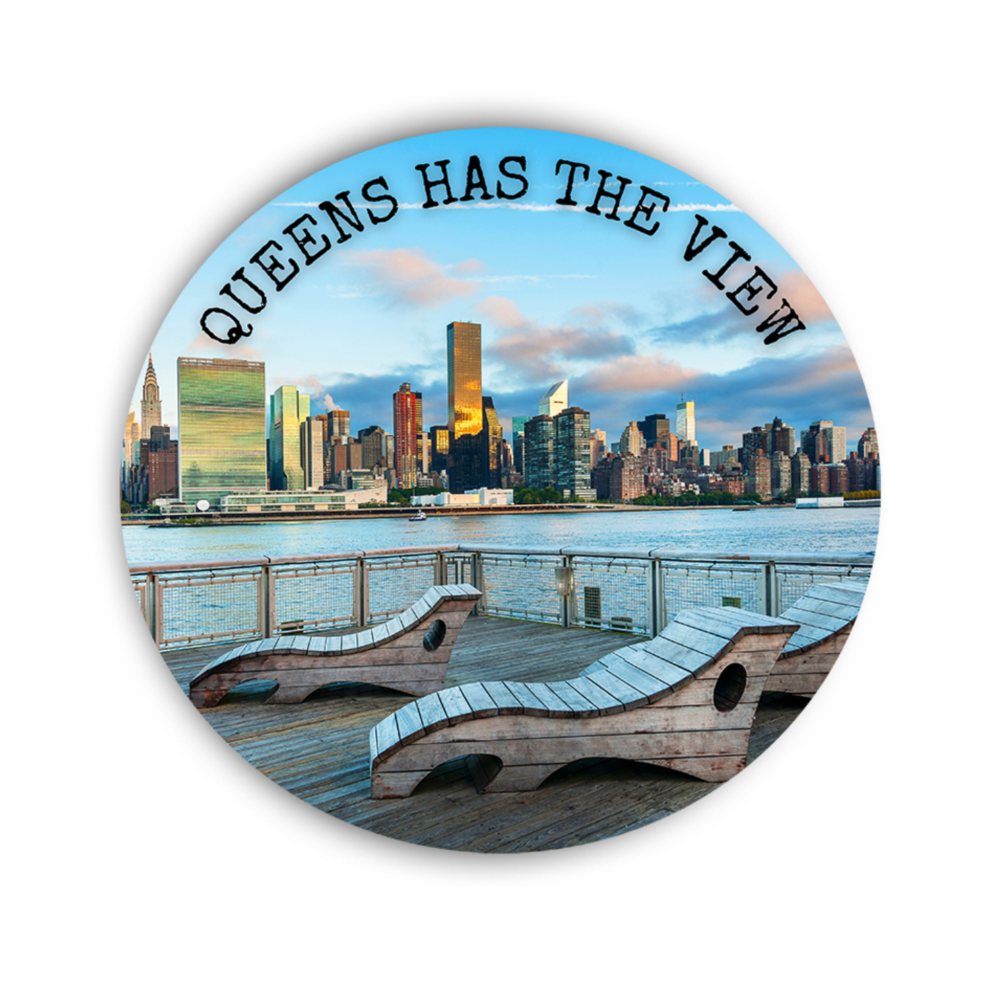 Manhattan skyline, from Long Island City, New York, round souvenir magnet