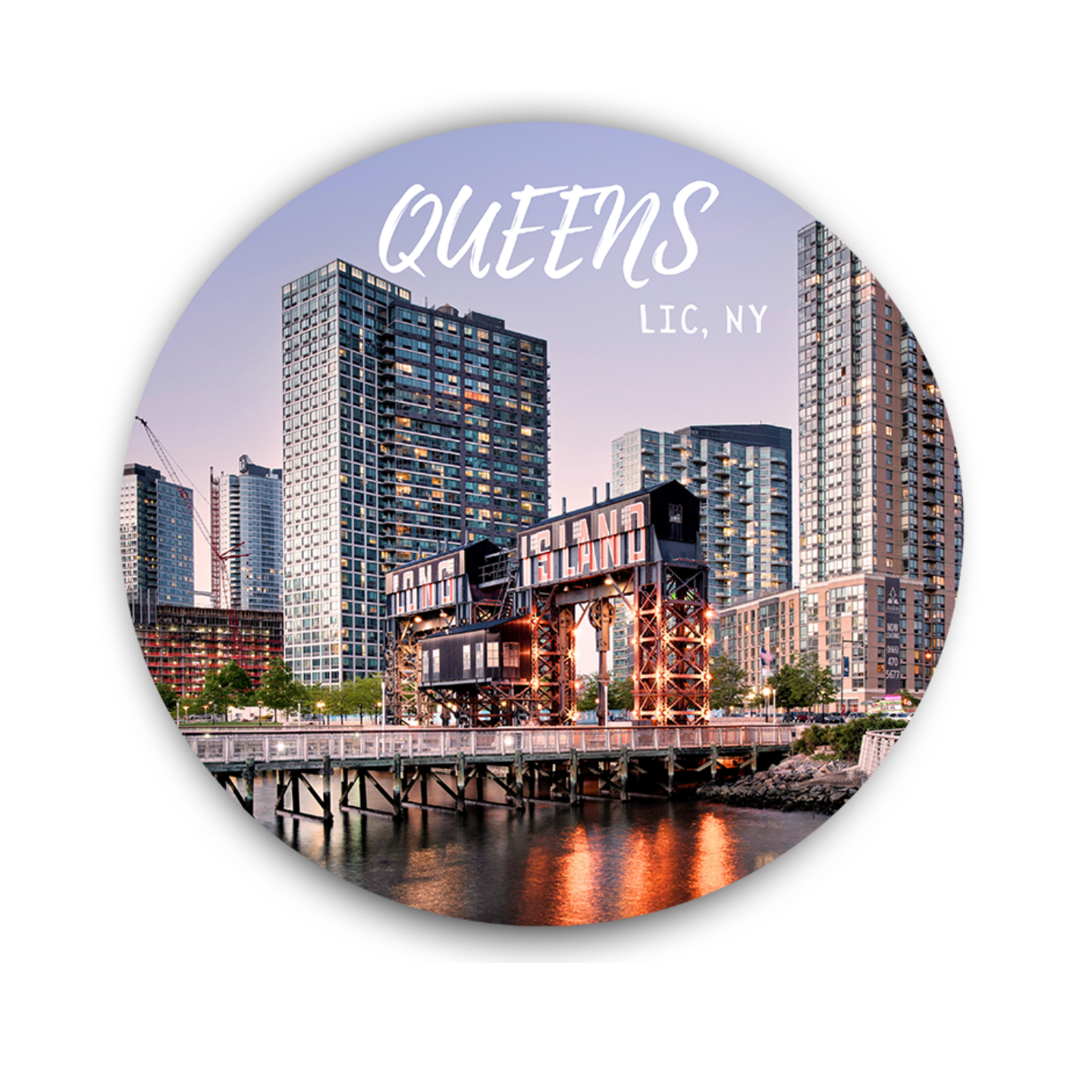 Long Island City Transfer Bridges in Queens, New York – round souvenir magnet