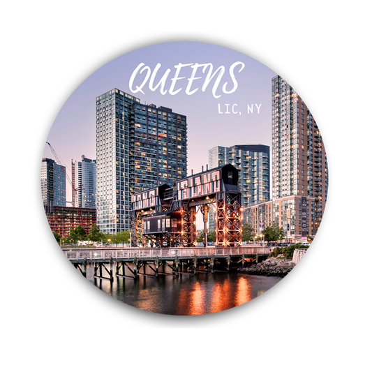 Long Island City Transfer Bridges in Queens, New York – round souvenir magnet