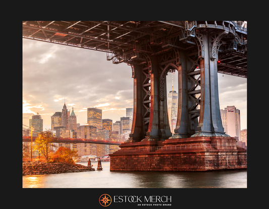 Brooklyn Bridge with Lower Manhattan NYC skyline and Freedom Tower Fine Art Print